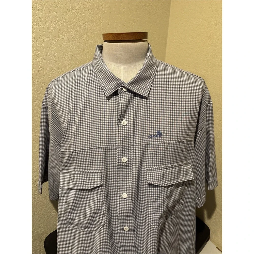 Izod Saltwater SS Sunshield Gingham Woven Button Down Skipper Blue Sz 3XLT NEW